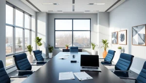 Professionelles Büro eines Headhunter Solingen mit Besprechungstisch und Laptop.