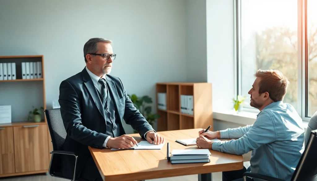 Headhunter Gesundheitswesen in einem modernen Büro, das mit einem Bewerber spricht