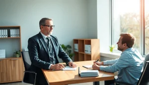 Headhunter Gesundheitswesen in einem modernen Büro, das mit einem Bewerber spricht