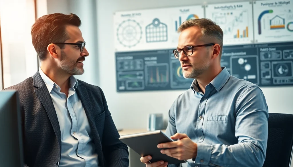 Headhunter Ingenieure konsultieren einen Ingenieur in einem modernen Büro.