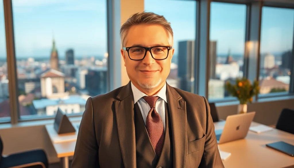 Der Headhunter Oberhausen bei der Beratung im modernen Büro mit Ausblick auf Oberhausen.