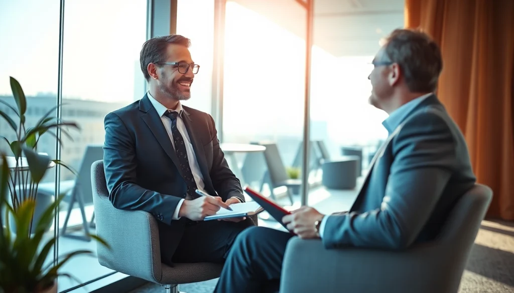 Headhunter Frankfurt im Gespräch mit einem Kandidaten in modernem Büro.