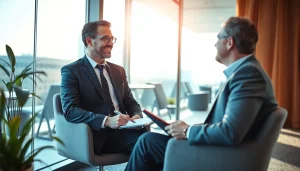 Headhunter Frankfurt im Gespräch mit einem Kandidaten in modernem Büro.