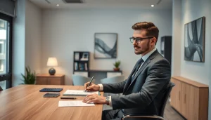 Professioneller Headhunter arbeitet konzentriert an einer Bewerbung in einem modernen Büro.