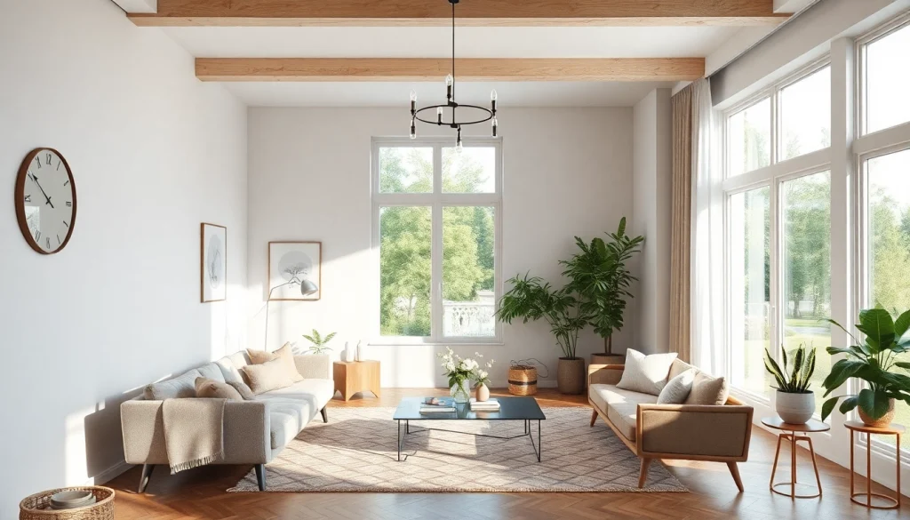 Raumgestaltung eines modernen Wohnraums mit harmonischer Farbpalette und natürlichem Licht.