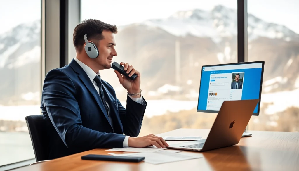 Headhunter Schweiz am Telefon in einem modernen Büro über einen Klienten.