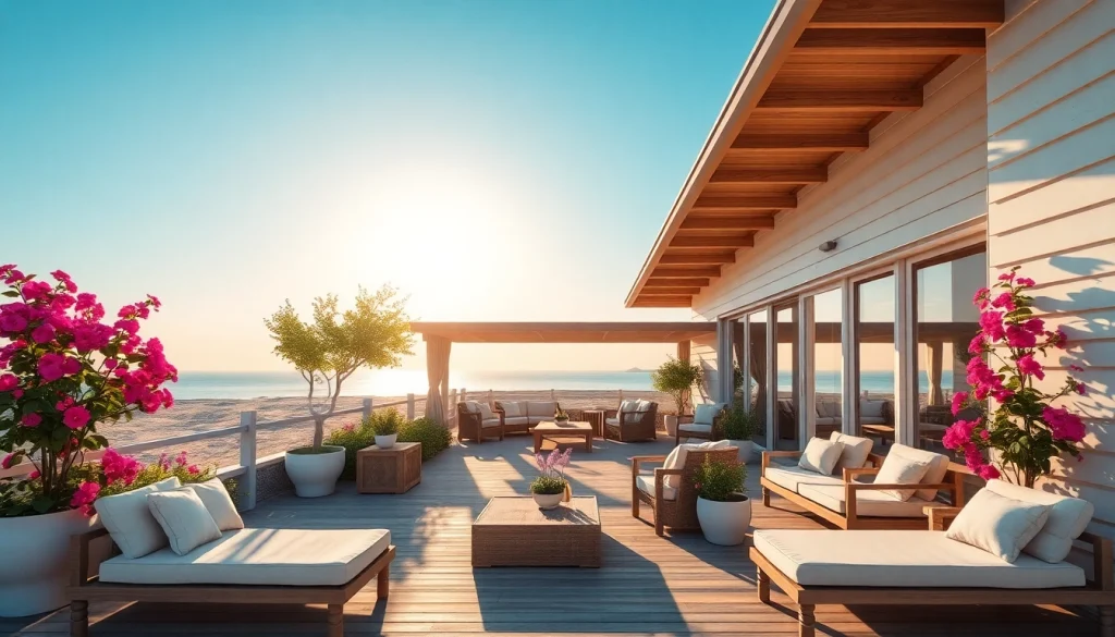 Entspannen Sie in der Küsten-Cabana mit einem eleganten Outdoor-Bereich und Blick auf das Meer.