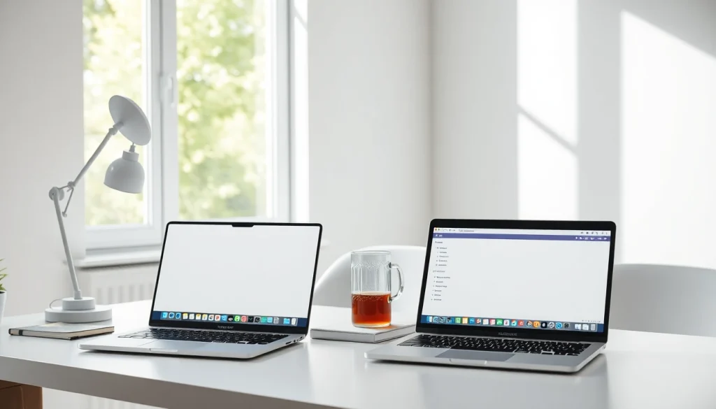 Präsentation der Office 2024 Mac Lizenz für MacBook Air und MacBook Pro M3 und M4 in einem modernen Büro-Setup.