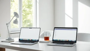 Präsentation der Office 2024 Mac Lizenz für MacBook Air und MacBook Pro M3 und M4 in einem modernen Büro-Setup.
