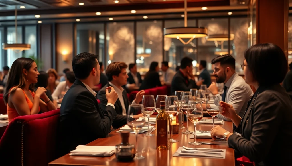 Networking among professionals at a high-end restaurant embodying the Headhunter Gastronomie experience.