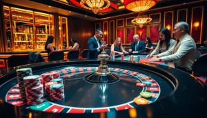 The intense atmosphere of an 88i bet with players at a blackjack table, showcasing excitement and high stakes.