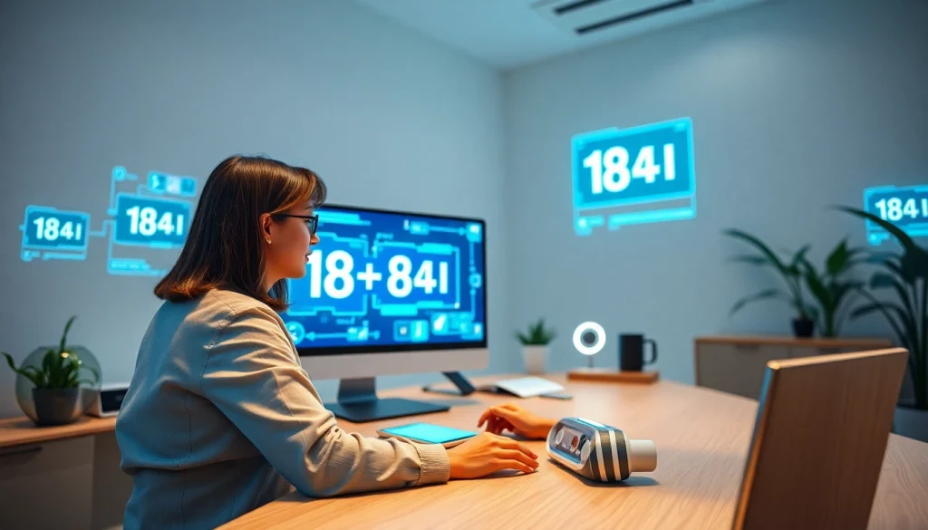 Engaging with 18+ AI in a modern tech workspace, highlighting innovation.