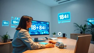 Engaging with 18+ AI in a modern tech workspace, highlighting innovation.