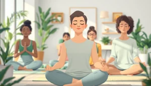 Promote emotional wellbeing through a peaceful meditation scene featuring diverse individuals.